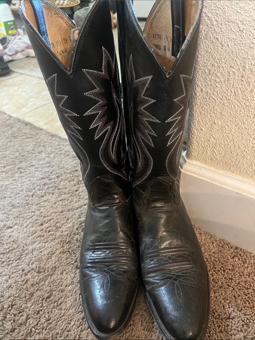 Vintage Nocona Black Leather Cowboy Boots with Silver Stitching